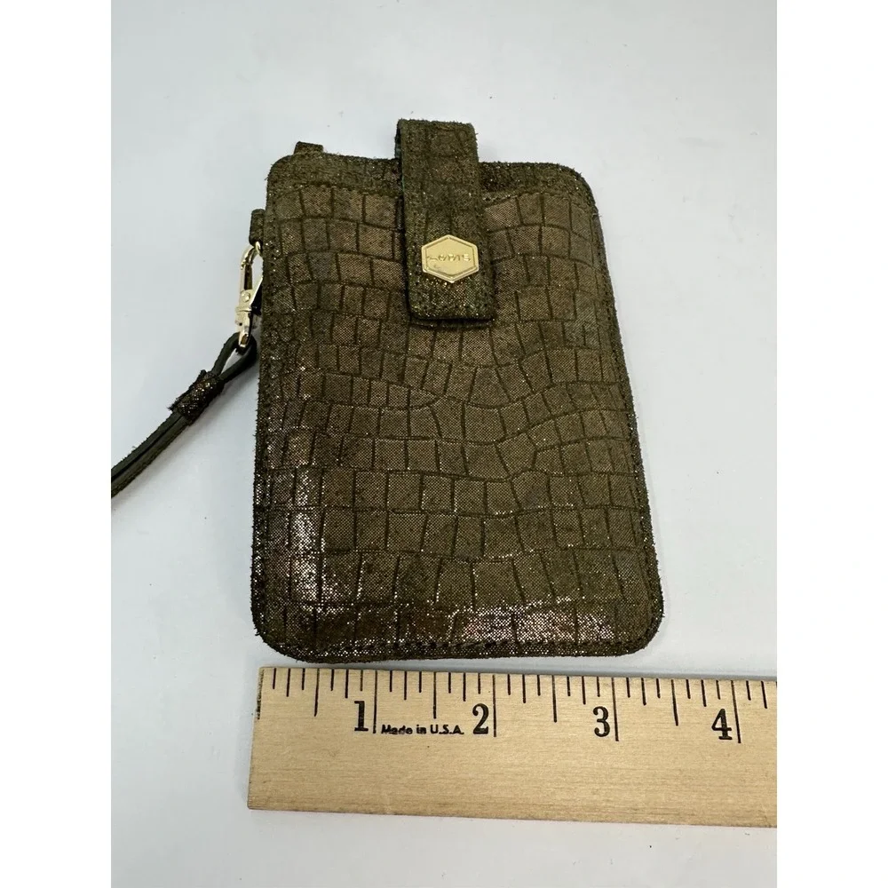 Lodis Metallic Bronze Croc Embossed Leather Smartphone Wristlet Wallet Case